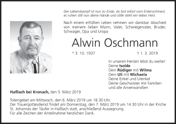 Anzeige von Alwin Oschmann von MGO