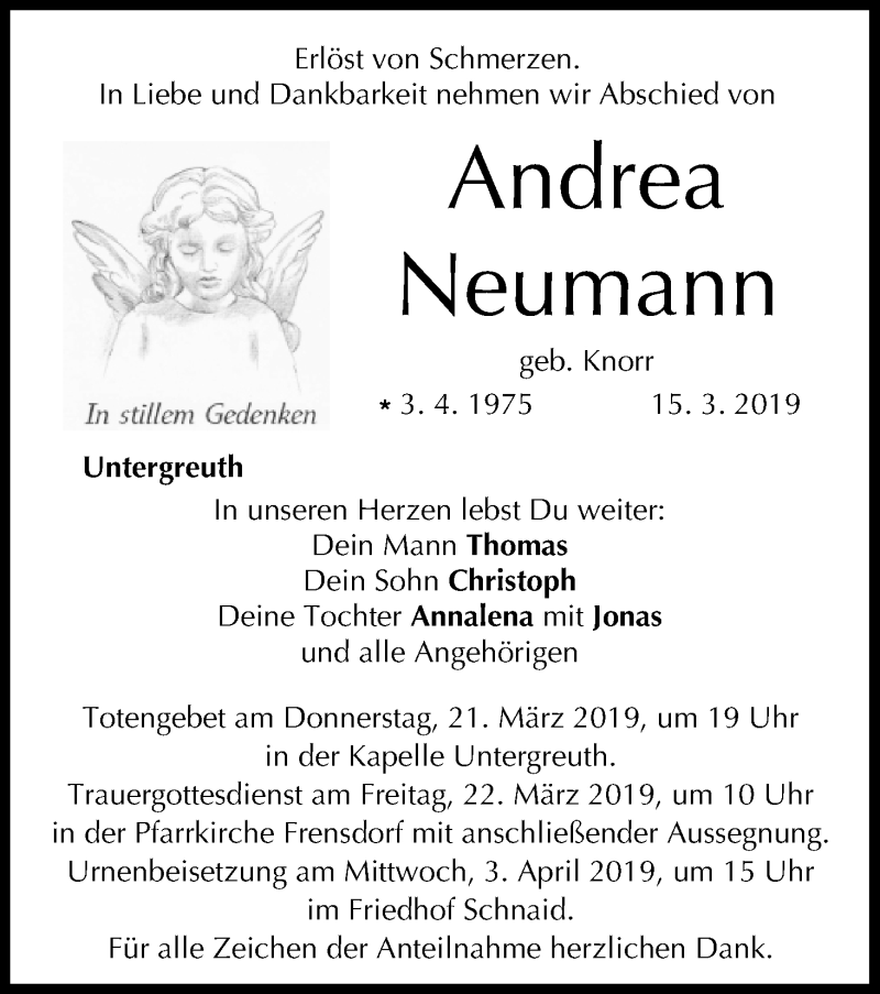  Traueranzeige für Andrea Neumann vom 19.03.2019 aus MGO