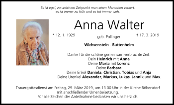 Anzeige von Anna Walter von MGO