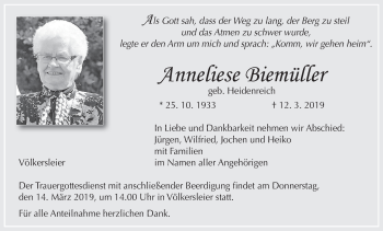 Anzeige von Anneliese Biemüller von MGO