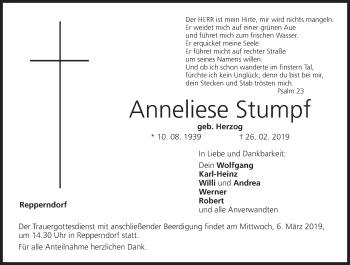 Anzeige von Anneliese Stumpf von MGO