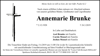 Anzeige von Annemarie Brunke von MGO