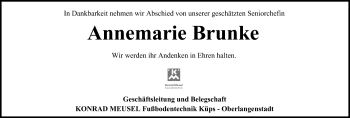 Anzeige von Annemarie Brunke von MGO