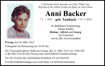 Anzeige von Anni Backer von MGO