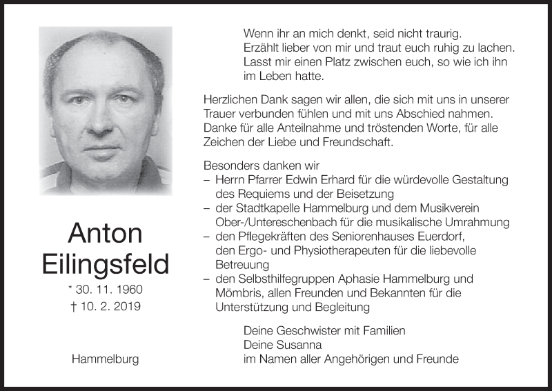  Traueranzeige für Anton Eilingsfeld vom 02.03.2019 aus MGO