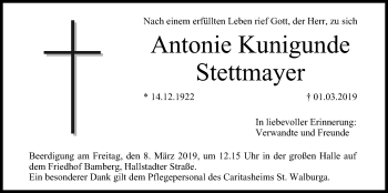 Anzeige von Antonie Kunigunde Stettmayer von MGO