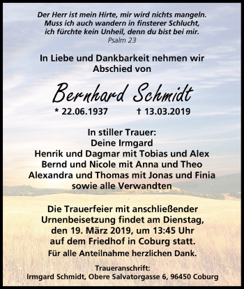 Anzeige von Bernhard Schmidt von MGO