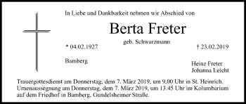 Anzeige von Berta Freter von MGO