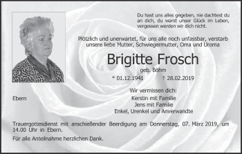 Anzeige von Brigitte Frosch von MGO