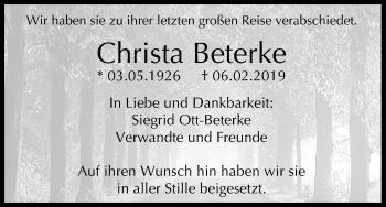 Anzeige von Christa Beterke von MGO