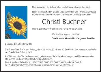 Anzeige von Christl Buchner von MGO