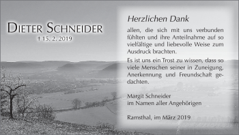 Anzeige von Dieter Schneider von MGO