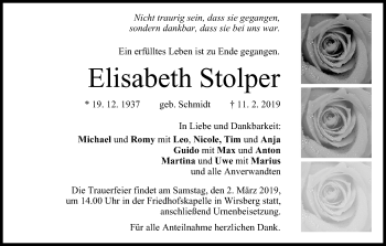 Anzeige von Elisabeth Stolper von MGO
