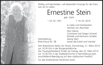 Anzeige von Ernestine Stein von MGO
