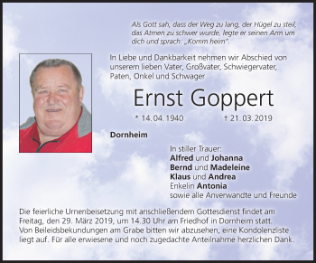 Anzeige von Ernst Goppert von MGO