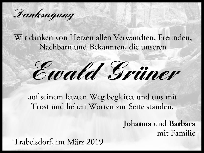  Traueranzeige für Ewald Grüner vom 16.03.2019 aus MGO