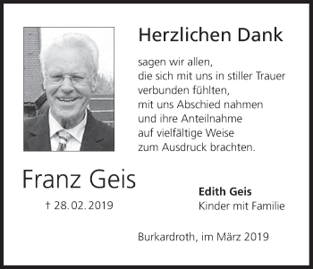 Anzeige von Franz Geis von MGO