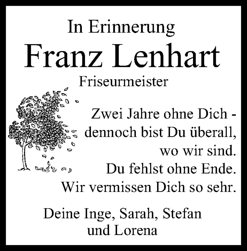  Traueranzeige für Franz Lenhart vom 27.03.2019 aus MGO
