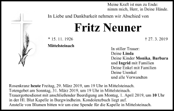 Anzeige von Fritz Neuner von MGO