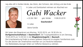 Anzeige von Gabi Wacker von MGO