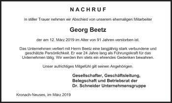 Anzeige von Georg Beetz von MGO