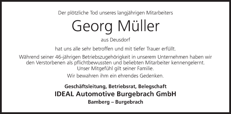  Traueranzeige für Georg Müller vom 22.03.2019 aus MGO