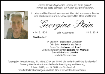 Anzeige von Georgine Stein von MGO