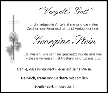 Anzeige von Georgine Stein von MGO