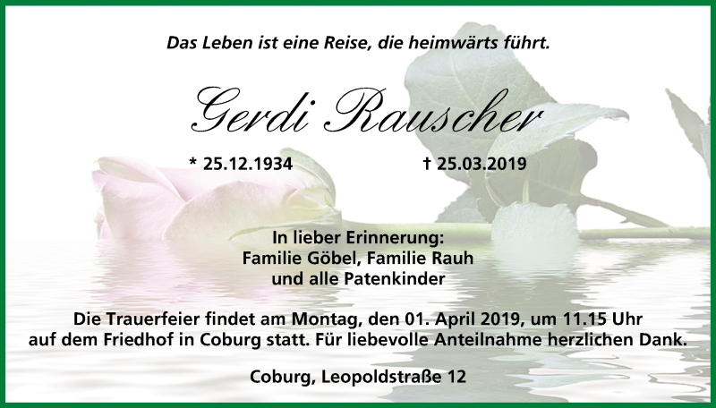  Traueranzeige für Gerdi Rauscher vom 27.03.2019 aus MGO
