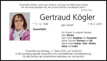 Anzeige von Gertraud Kögler von MGO