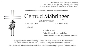 Anzeige von Gertrud Mähringer von MGO