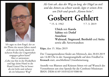 Anzeige von Gosbert Gehlert von MGO