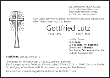 Anzeige von Gottfried Lutz von MGO