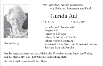 Anzeige von Gunda Aul von MGO