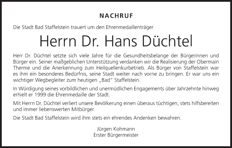  Traueranzeige für Hans Düchtel vom 09.03.2019 aus MGO