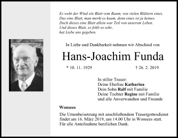 Anzeige von Hans-Joachim Funda von MGO