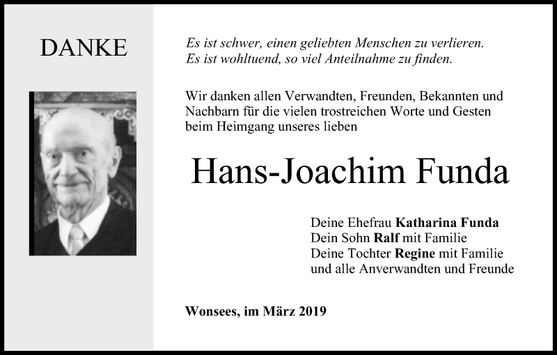  Traueranzeige für Hans-Joachim Funda vom 23.03.2019 aus MGO