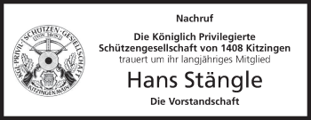 Anzeige von Hans Stängle von MGO