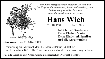 Anzeige von Hans Wich von MGO