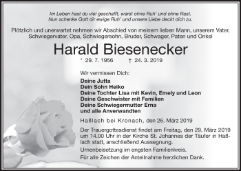 Anzeige von Harald Biesenecker von MGO