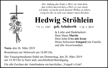 Anzeige von Hedwig Ströhlein von MGO