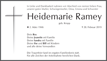 Anzeige von Heidemarie Ramey von MGO