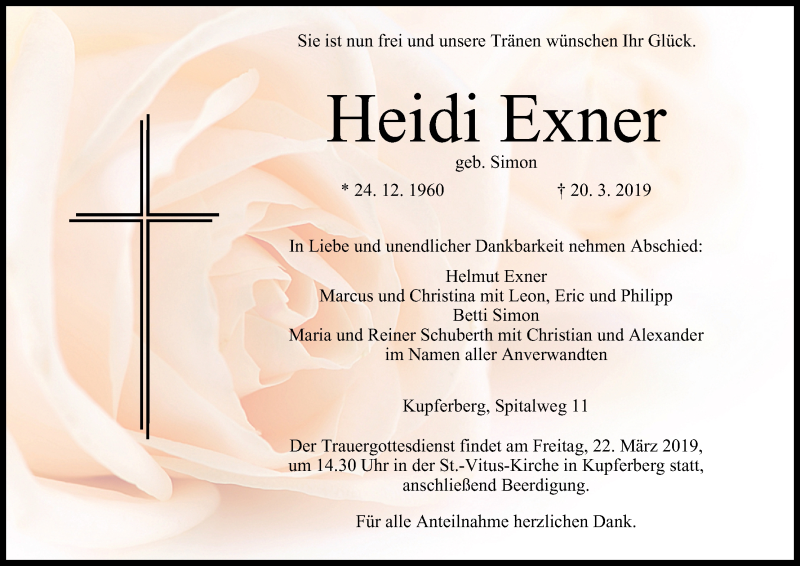  Traueranzeige für Heidi Exner vom 21.03.2019 aus MGO