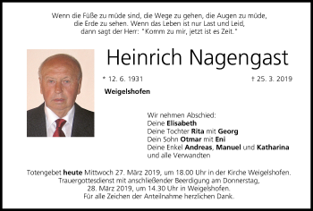 Anzeige von Heinrich Nagengast von MGO