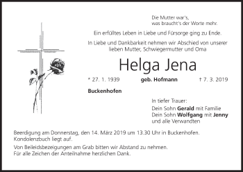 Anzeige von Helga Jena von MGO