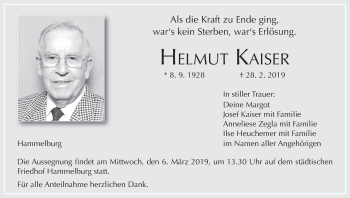 Anzeige von Helmut Kaiser von MGO