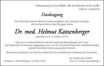 Anzeige von Helmut Katzenberger von MGO