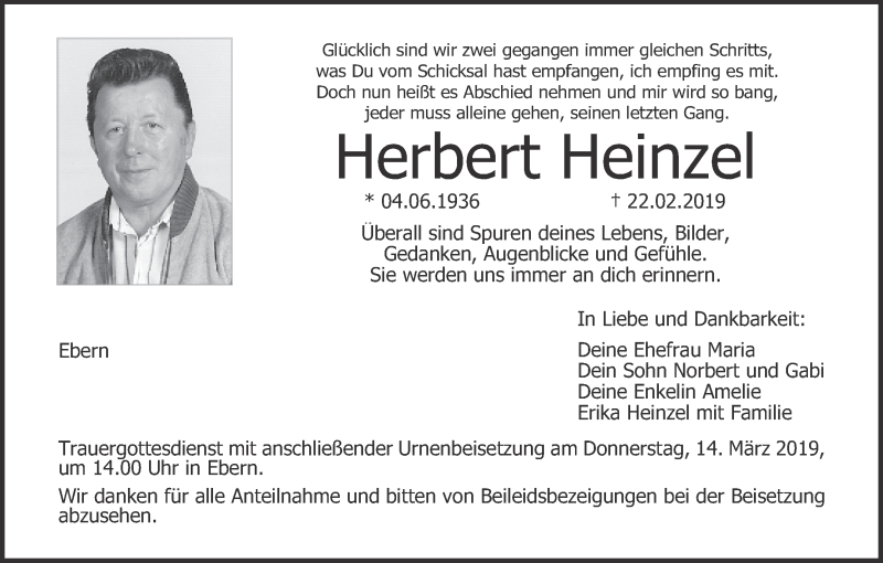  Traueranzeige für Herbert Heinzel vom 09.03.2019 aus MGO