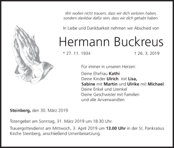 Anzeige von Hermann Buckreus von MGO