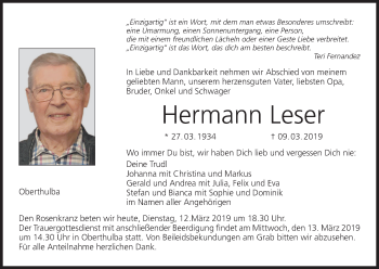 Anzeige von Hermann Leser von MGO
